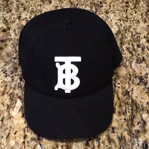 Black Burberry TB monogram snapback baseball cap hat